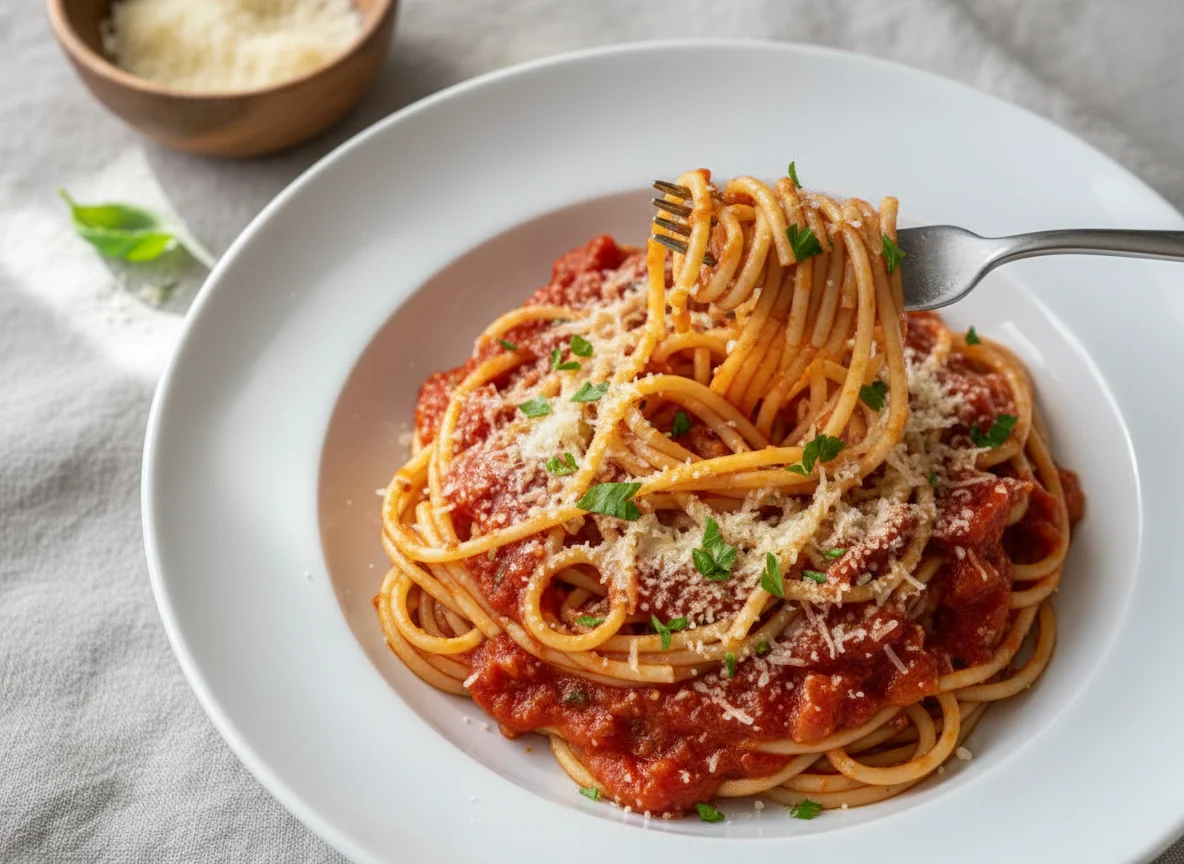 Spaghetti with Tomato Sauce, Cheese, and Herbs photo