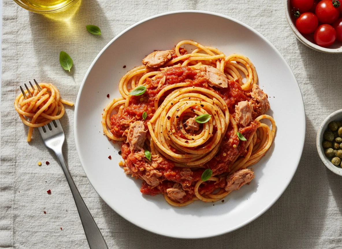 Spaghetti with Tuna and Tomato Sauce photo