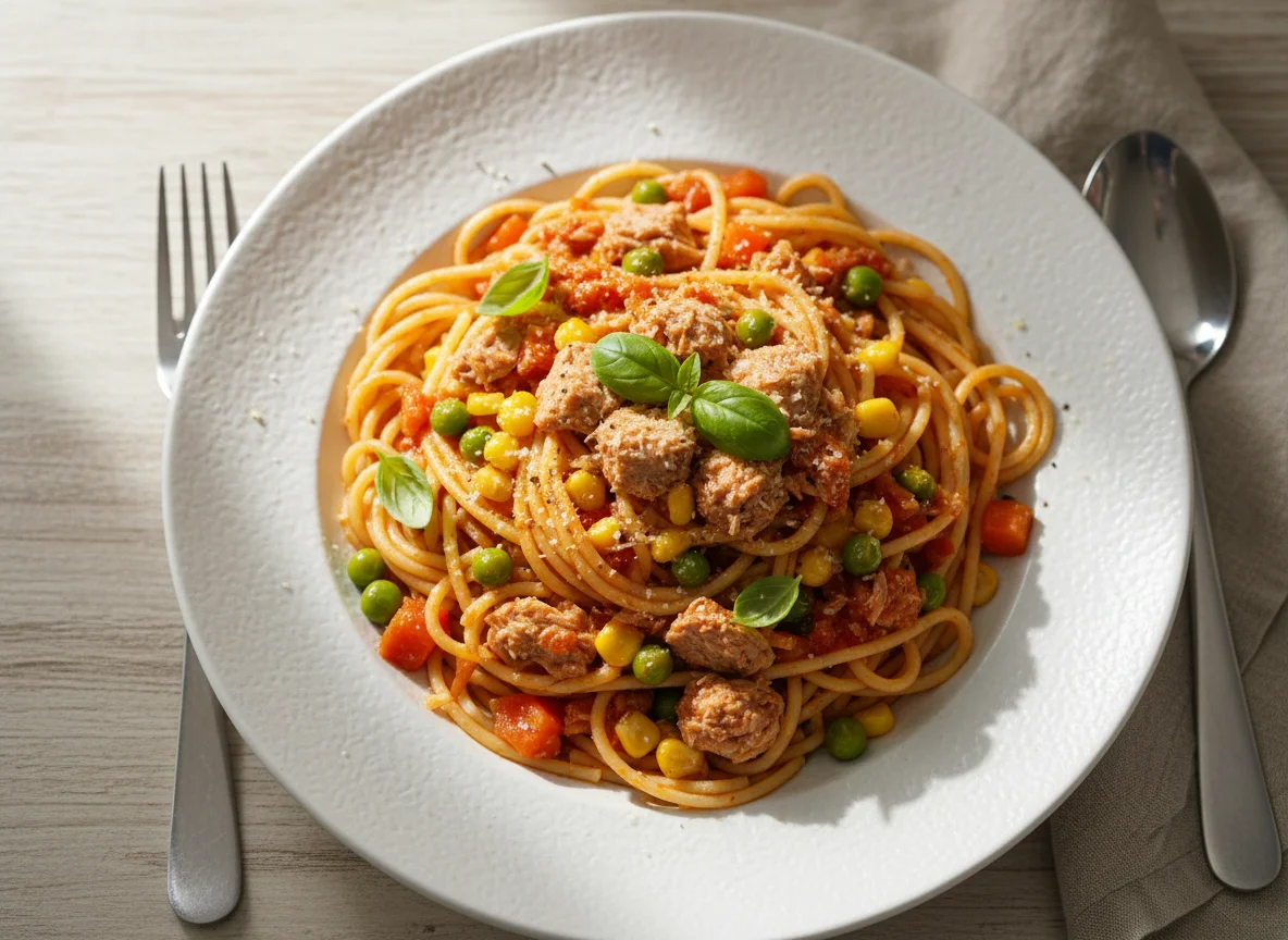 Spaghetti with Tuna and Vegetable Sauce photo