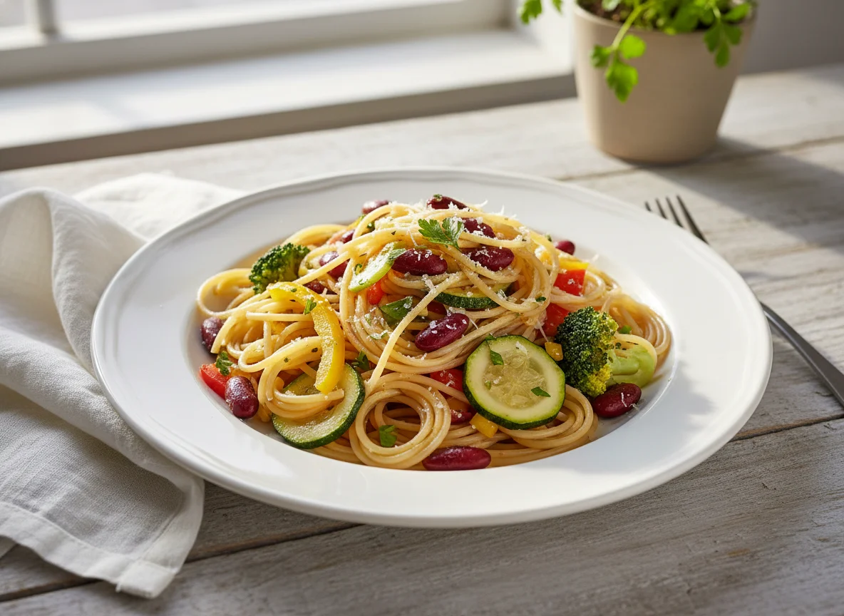 Spaghetti with Vegetables and Beans photo
