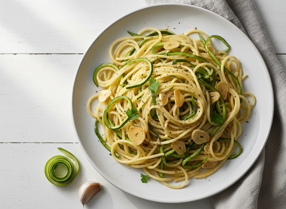 Spaghetti with Zucchini and Garlic photo