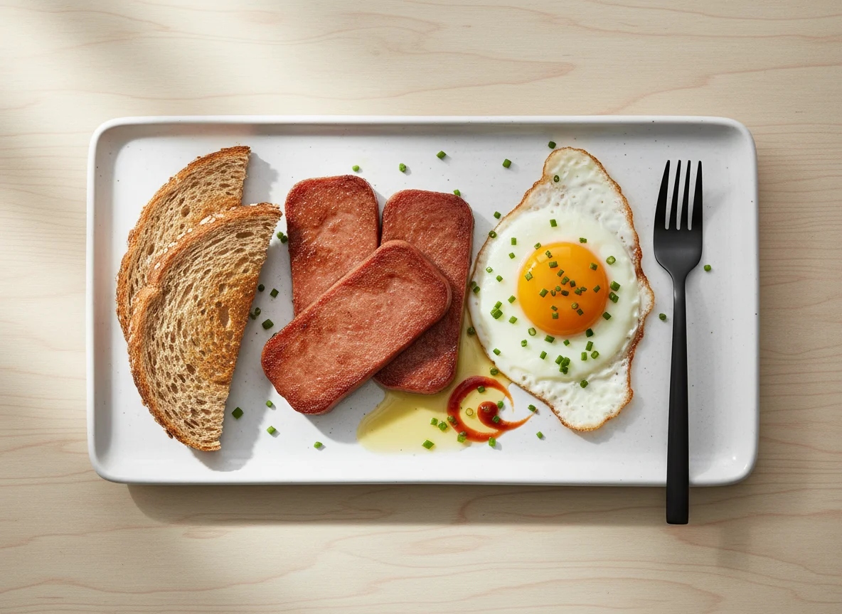 Spam, Egg, and Wheat Bread Breakfast photo