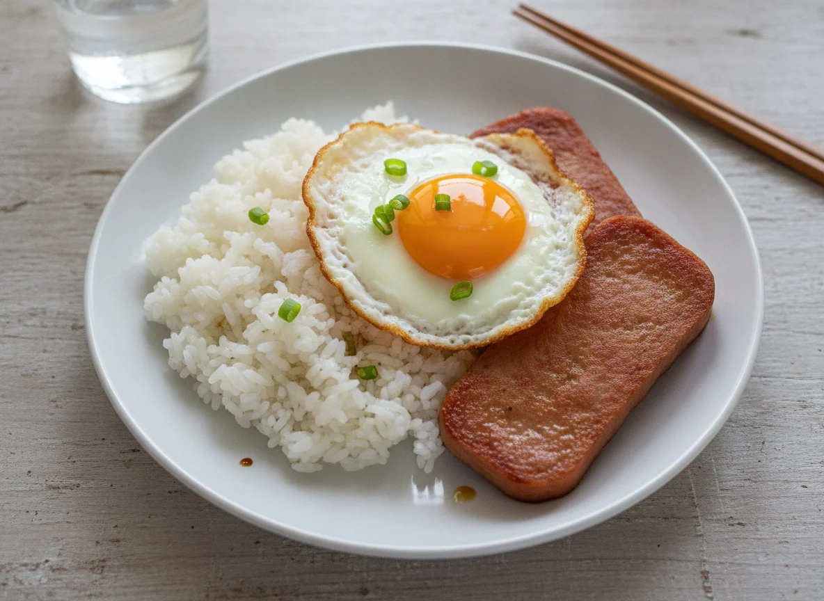 Spam, Fried Egg, and Rice photo
