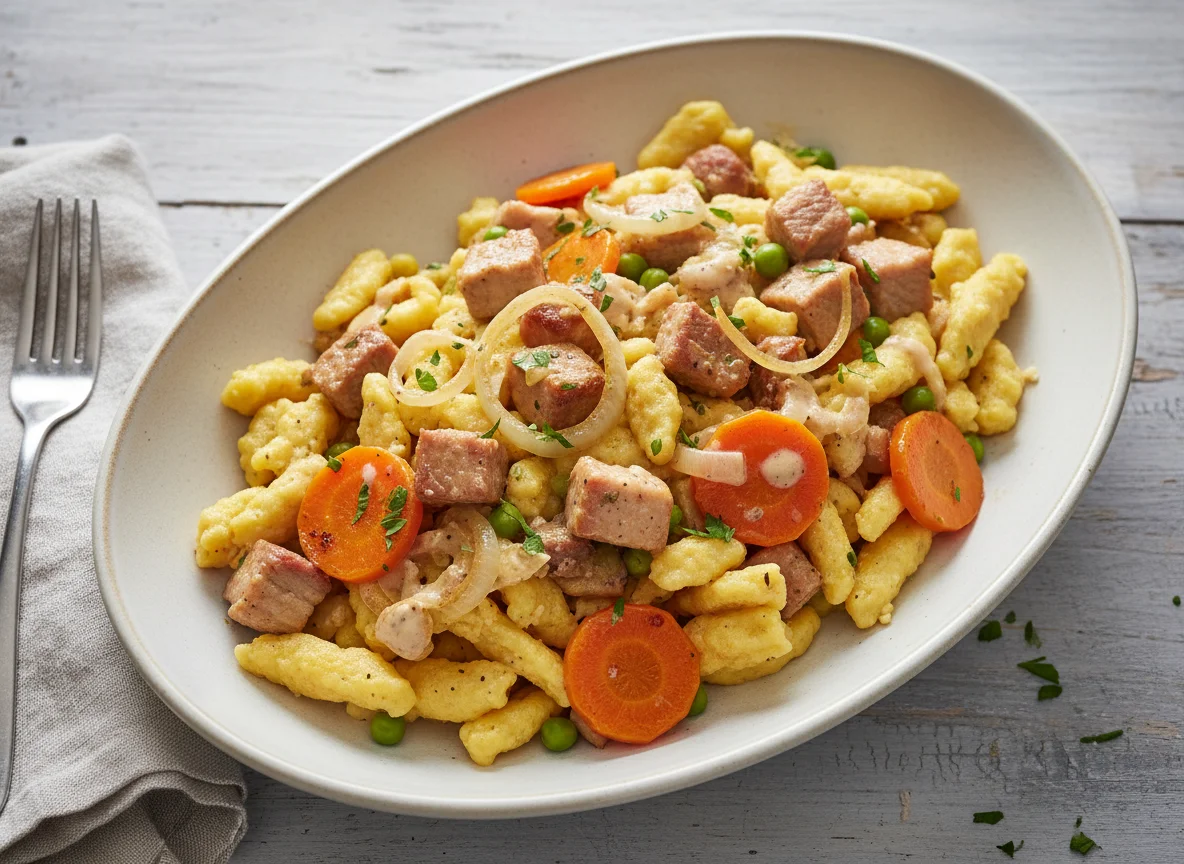 Spätzle with Pork and Vegetables photo