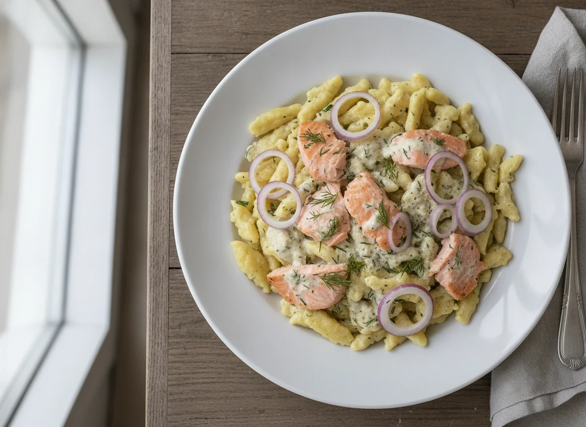 Spätzle with Salmon and Cream Sauce photo