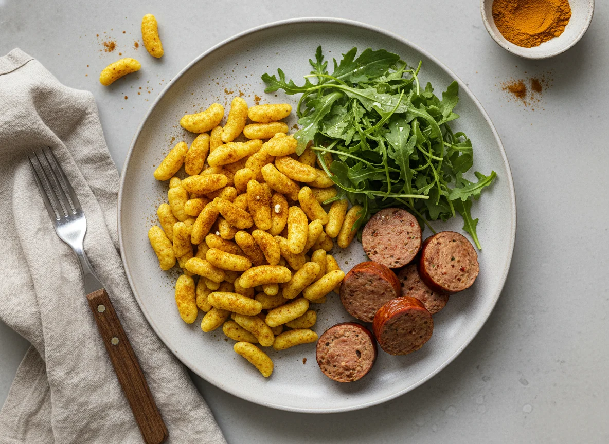 Spätzle with Sausage and Arugula Salad photo