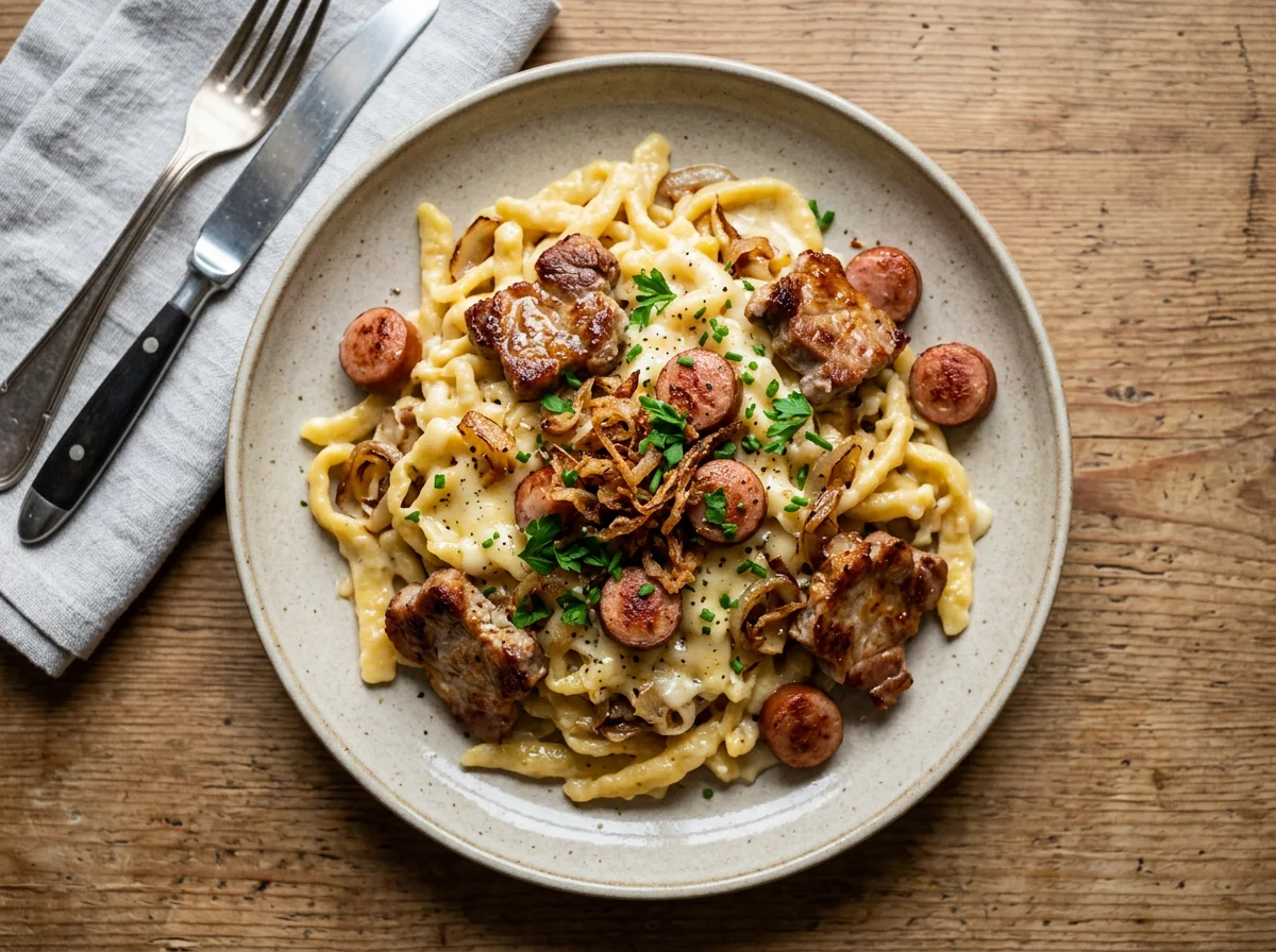 Spätzle with Sausage and Roasted Meat photo