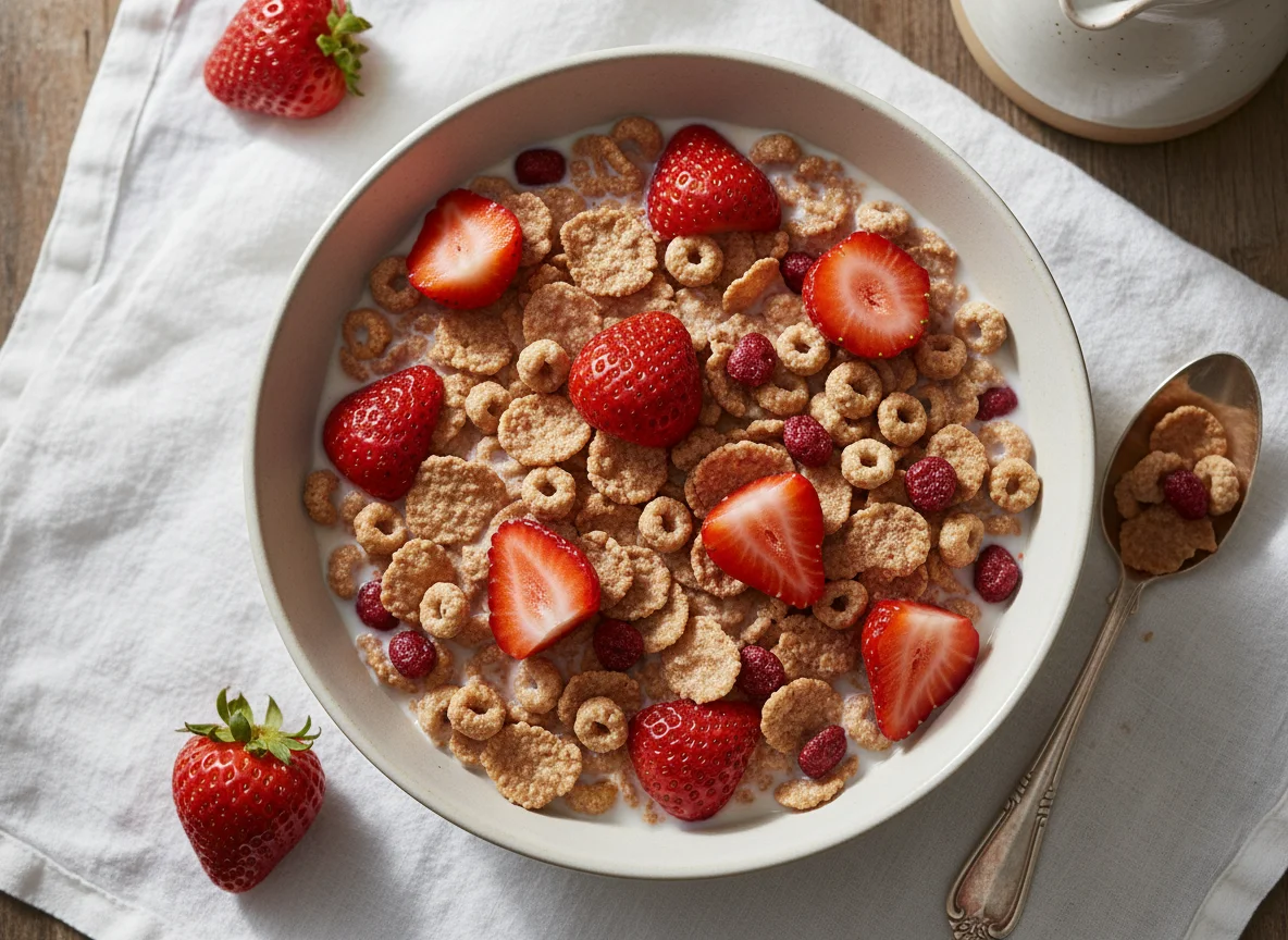 Special K Red Berries Cereal with Milk and Strawberries photo