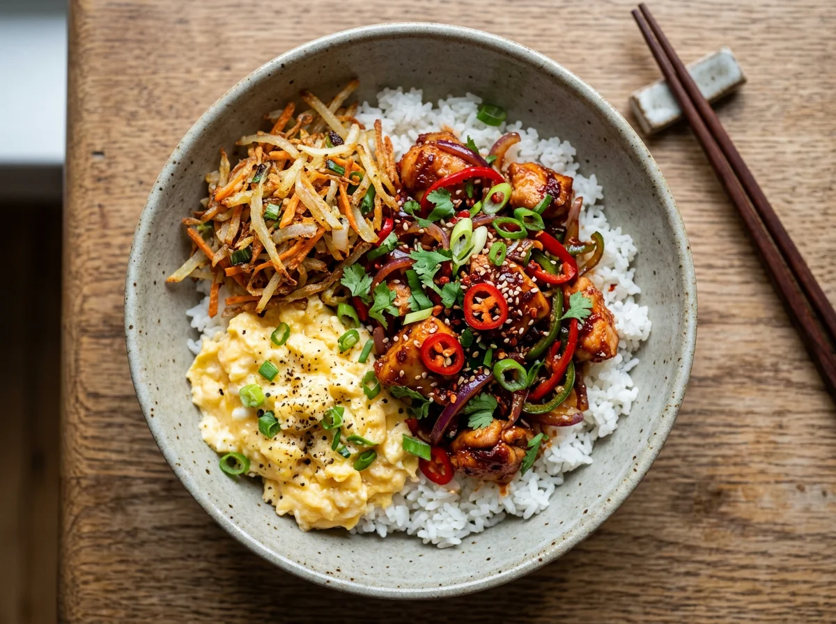 Spicy Chicken and Egg Rice Bowl photo