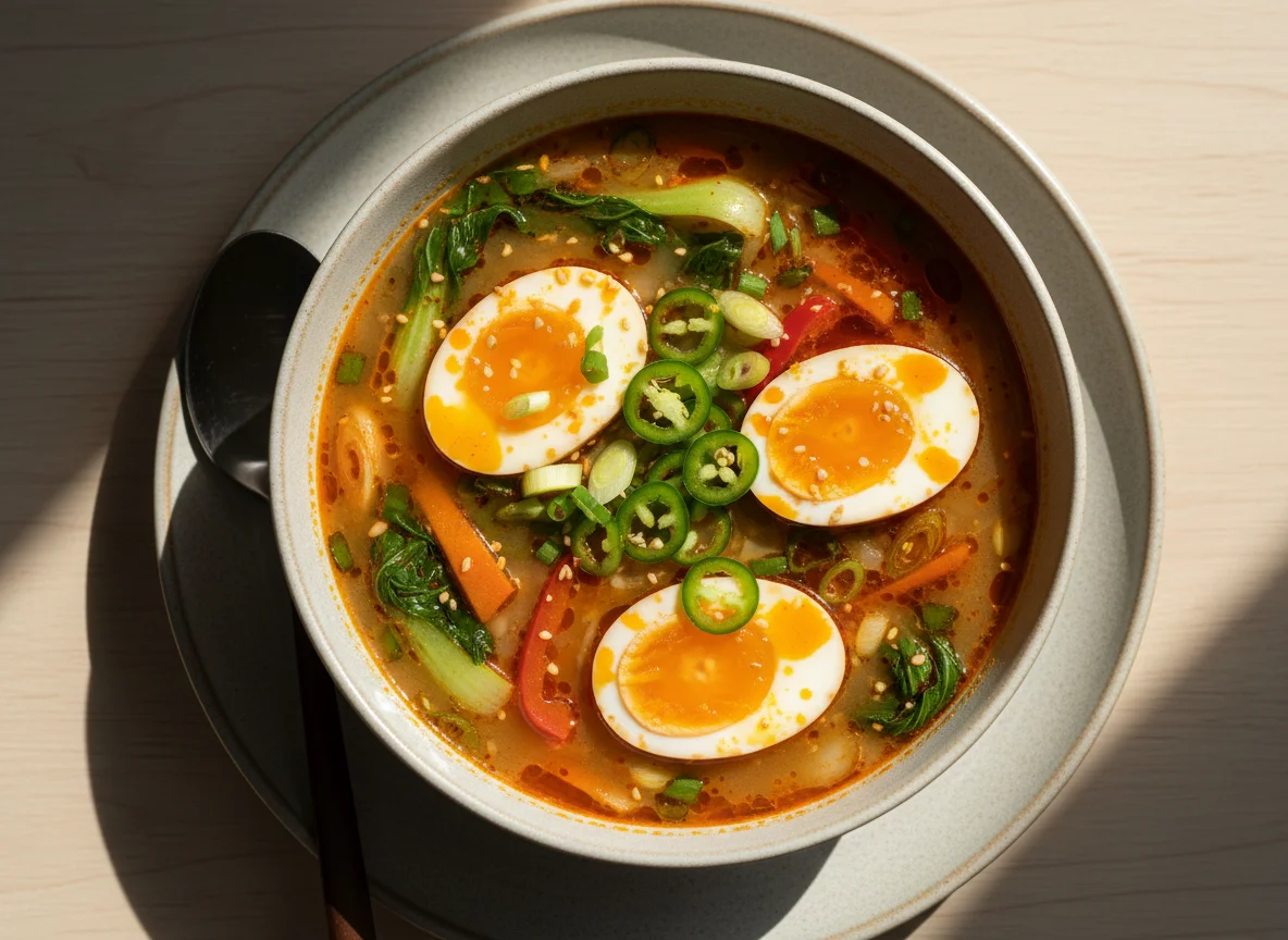 Spicy Egg and Vegetable Soup photo