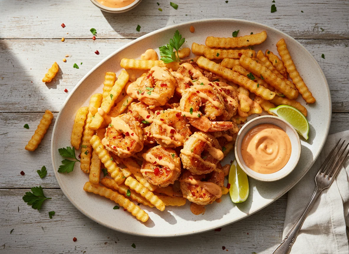 Spicy Fried Shrimp with Fries photo