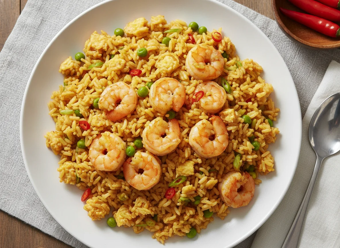 Spicy King Prawn & Egg Singapore-Style Fried Rice photo