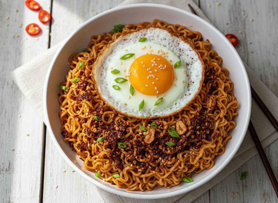 Spicy Noodles with Fried Egg photo