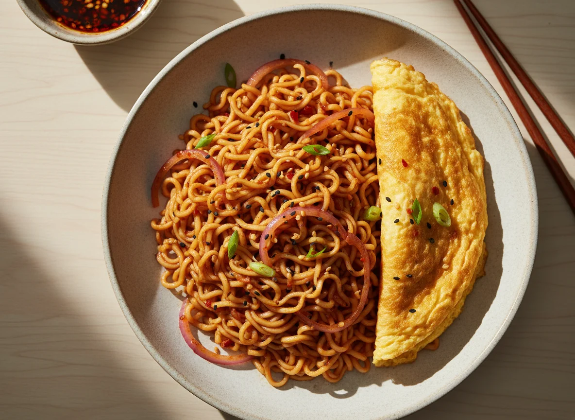 Spicy Noodles with Omelette photo
