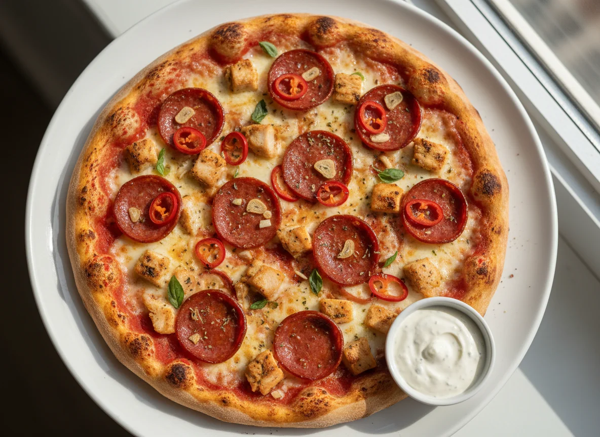 Spicy Pepperoni and Chicken Pizza photo