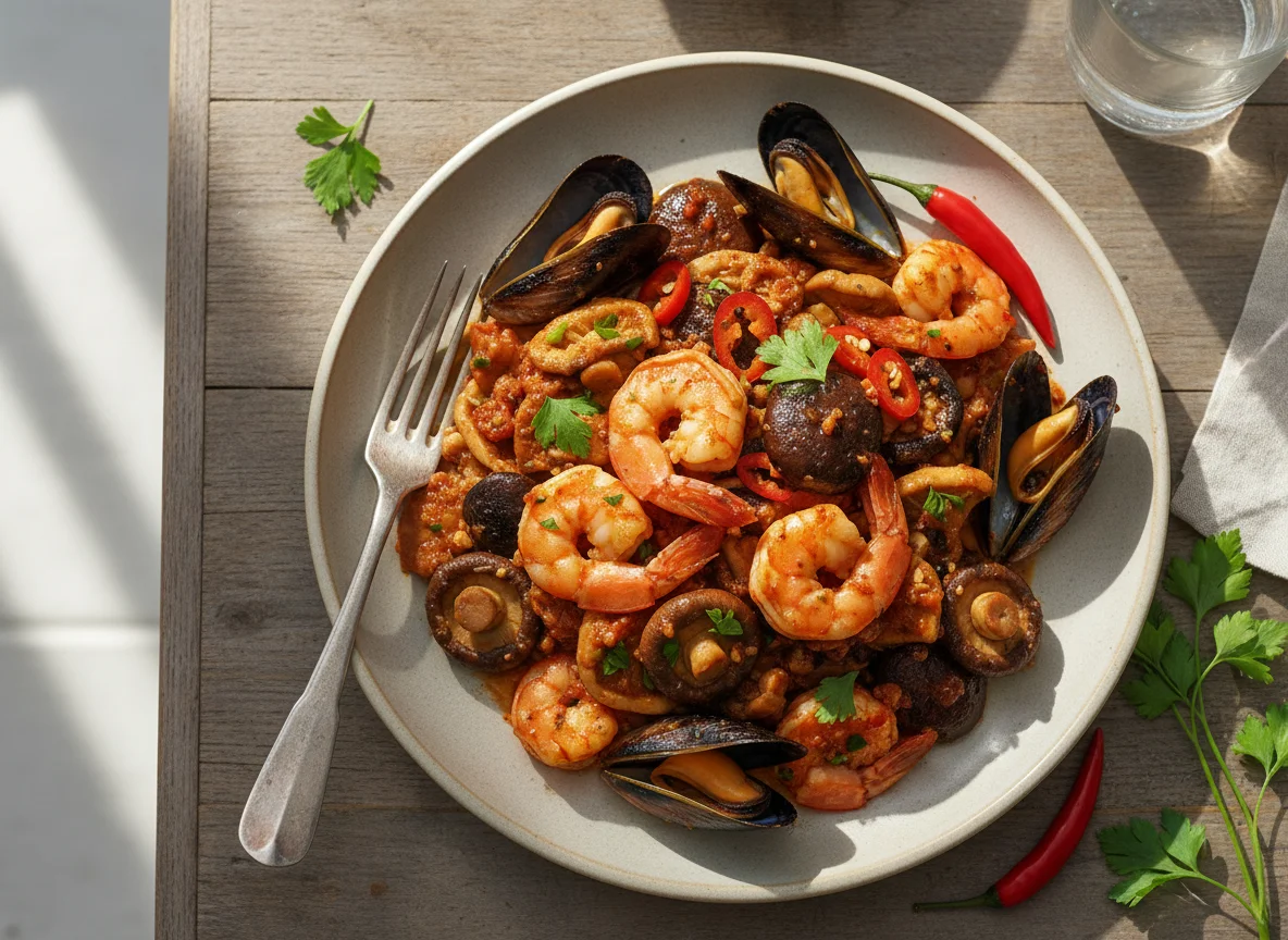 Spicy Seafood and Mushroom Medley photo