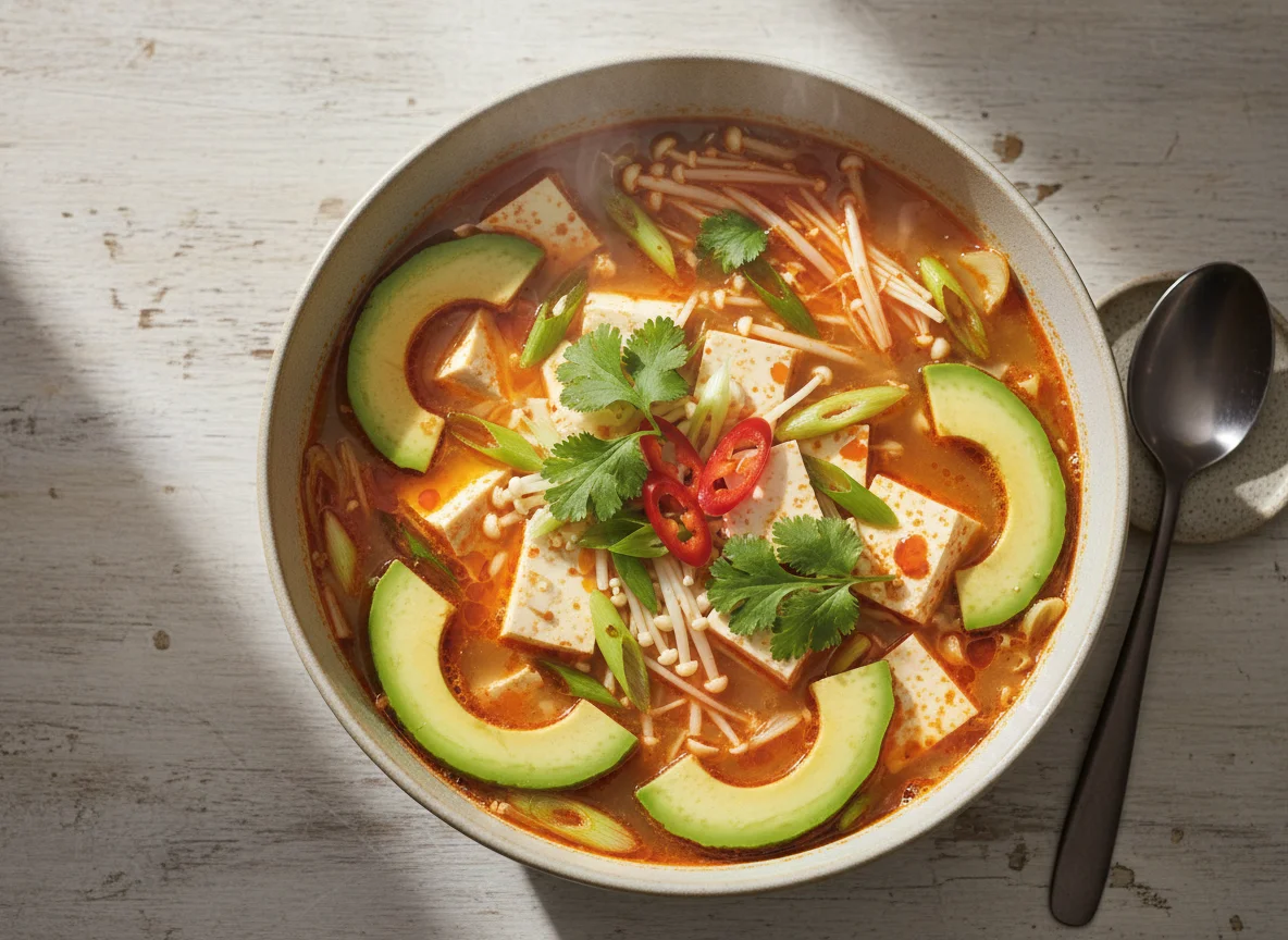 Spicy Soup with Avocado and Tofu photo
