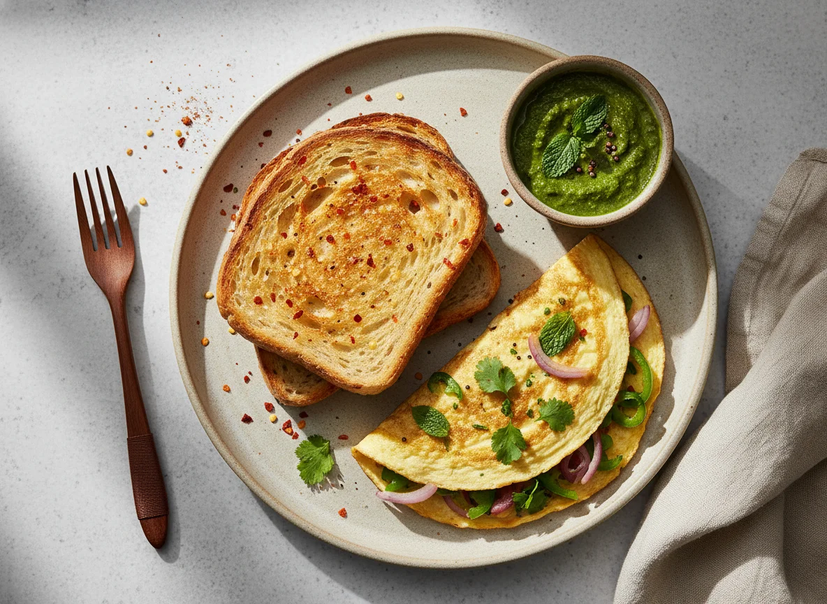 Spicy Toast with Omelette and Chutney photo