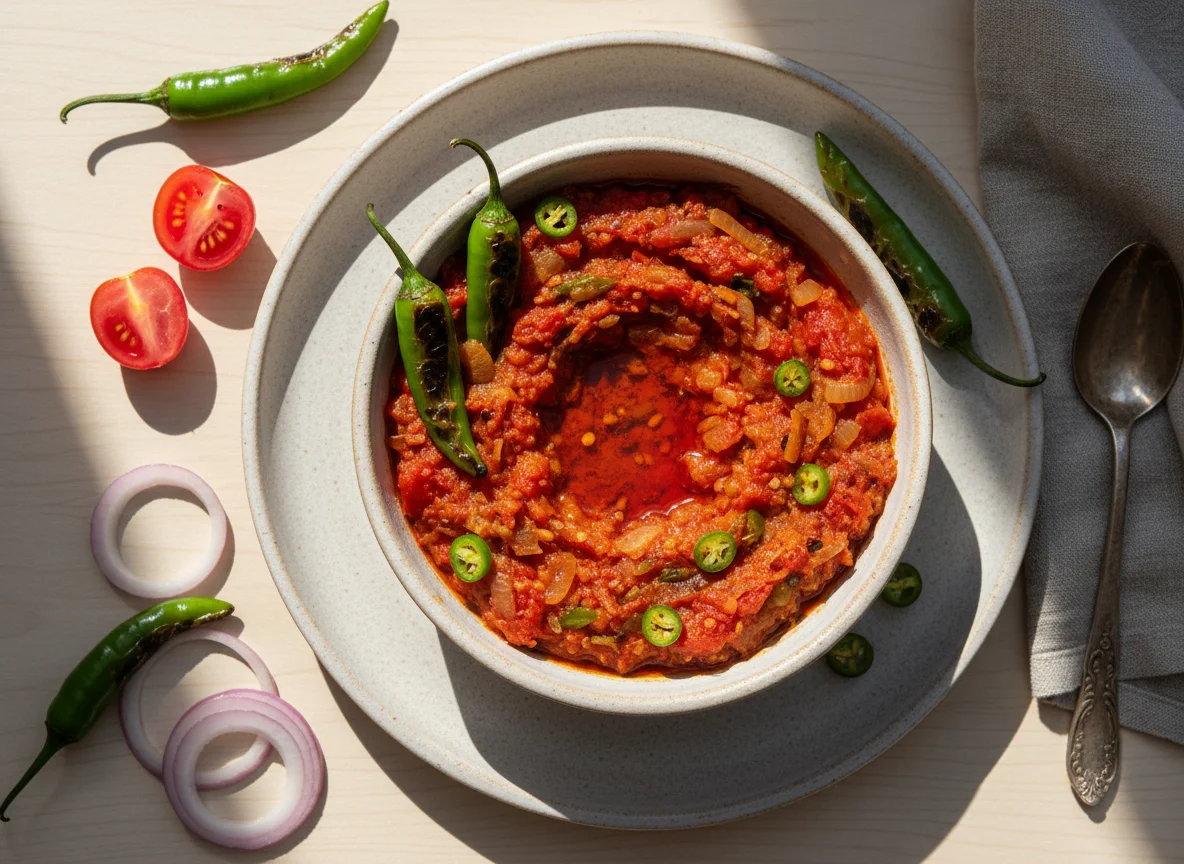 Spicy Tomato and Onion Chutney with Green Chilies photo