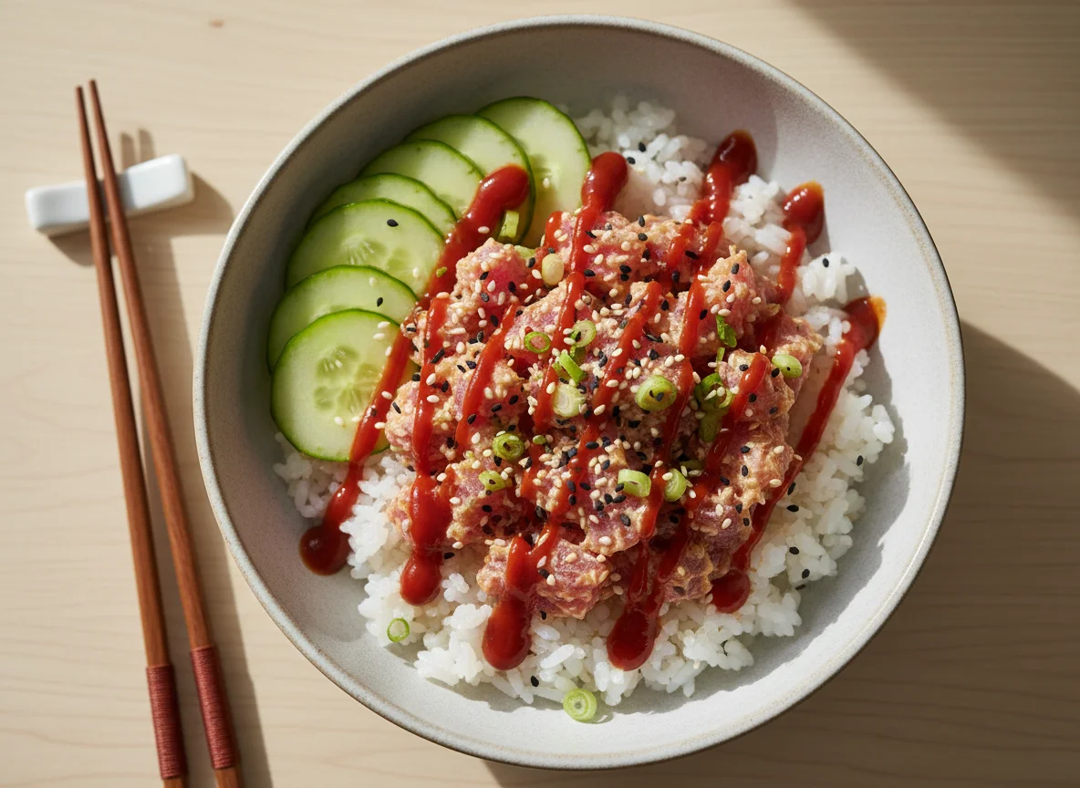Spicy Tuna Rice Bowl with Cucumber photo