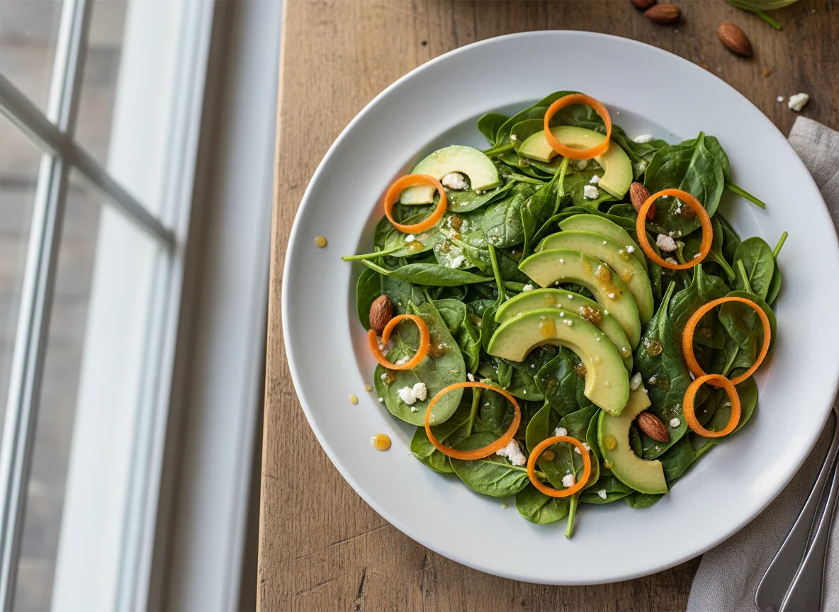 Spinach and Avocado Salad with Dressing photo