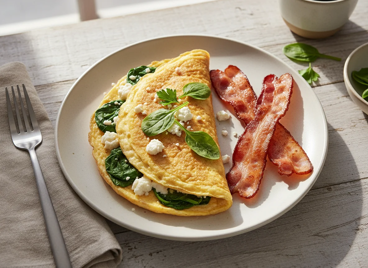 Spinach and Feta Omelette with Bacon photo