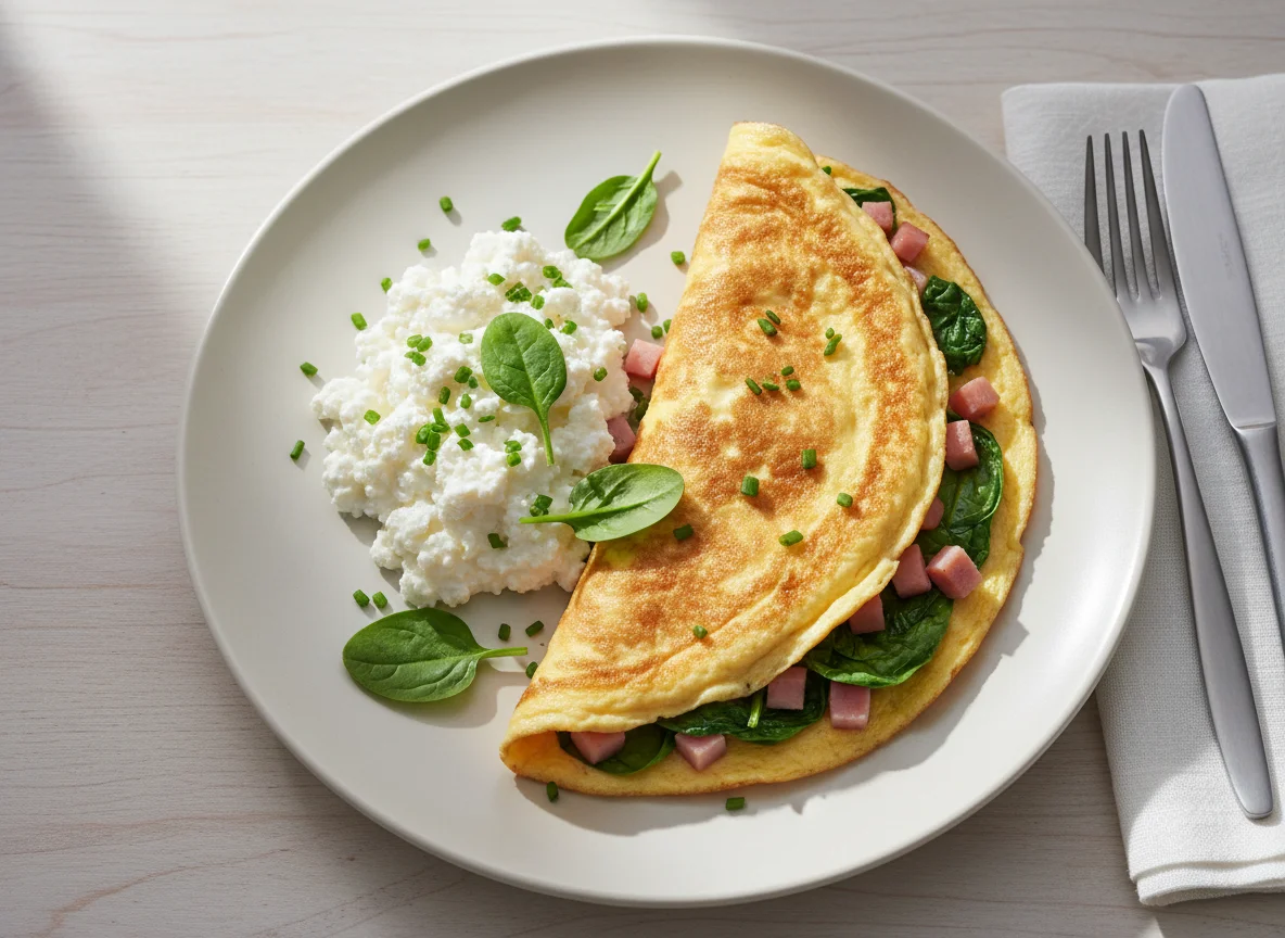 Spinach and Ham Omelet with Cottage Cheese photo
