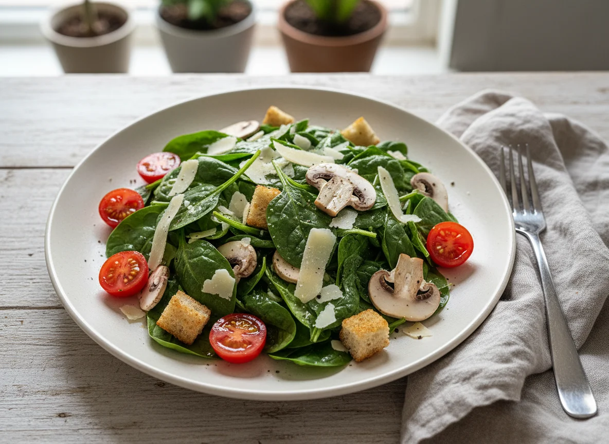 Spinach and Mushroom Salad with Parmesan photo