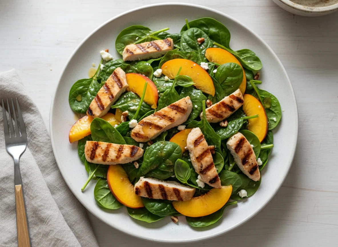 Spinach and Peach Salad with Chicken photo