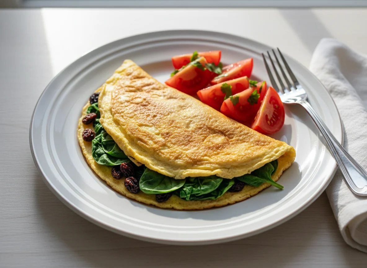 Spinach and Raisin Omelette with Tomato photo