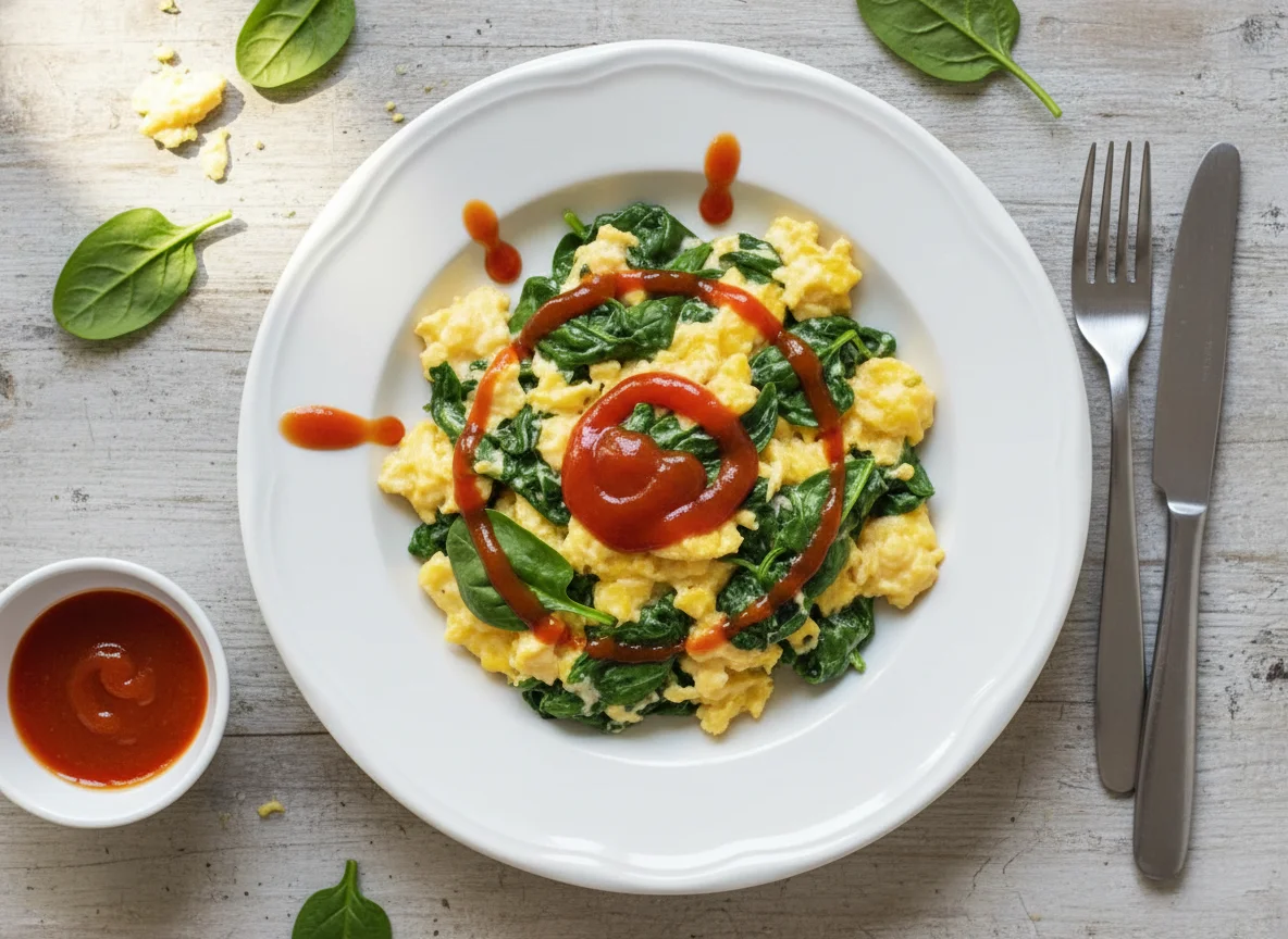 Spinach and Scrambled Eggs with Sauce photo