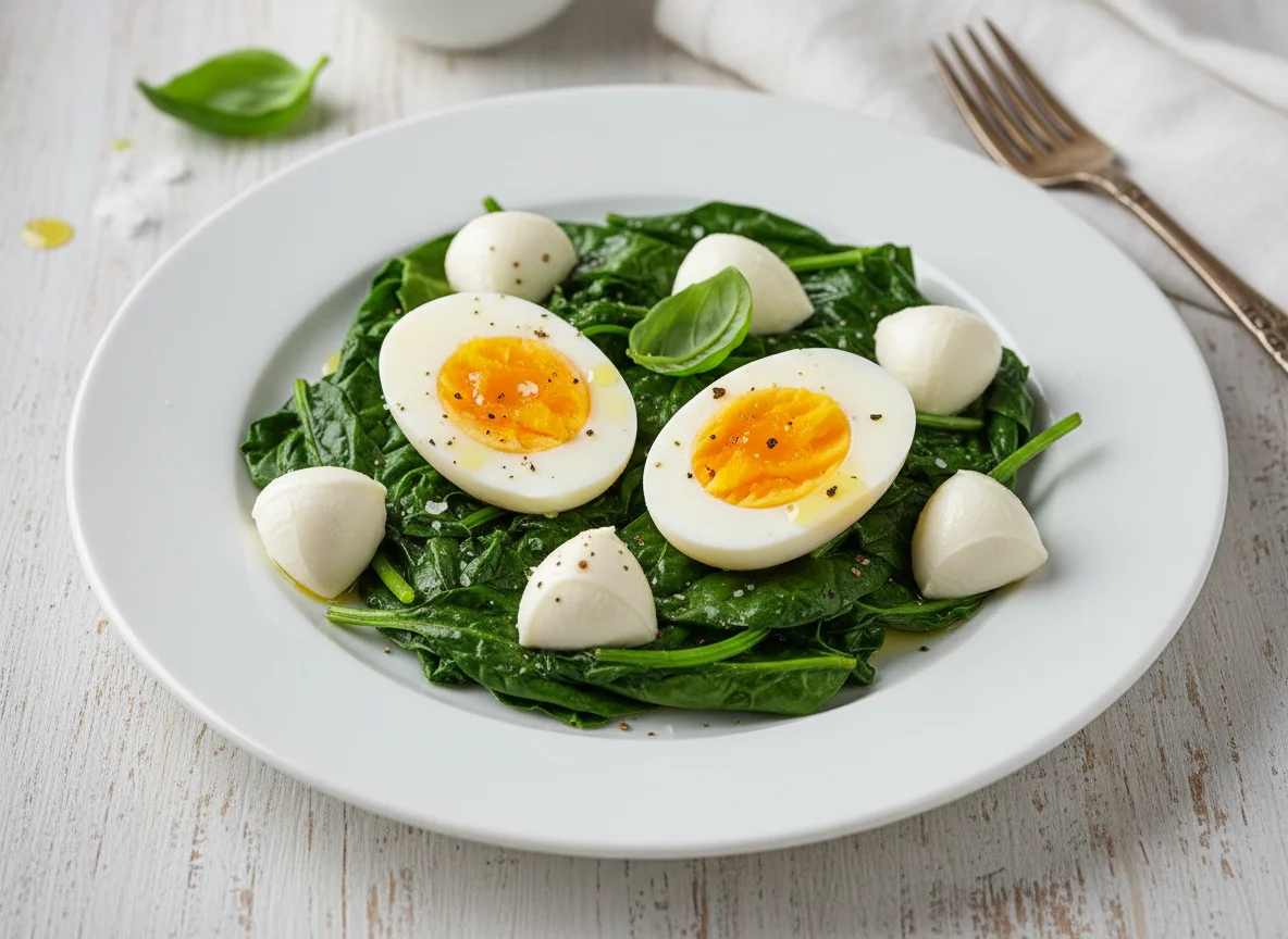 Spinach, Egg, and Mozzarella Plate photo