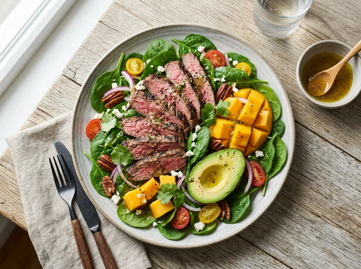 Spinach, Mango, Avocado, and Beef Salad photo