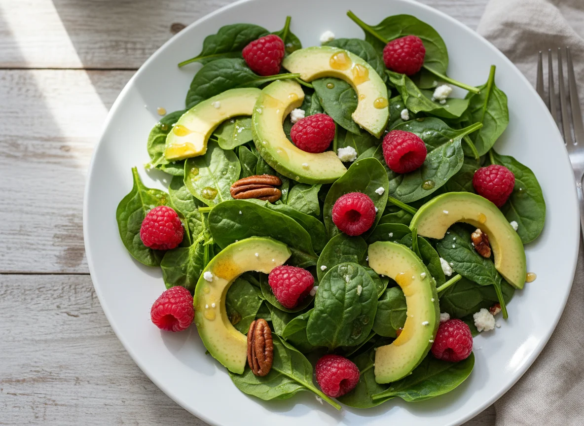 Spinach, Raspberry and Avocado Salad photo