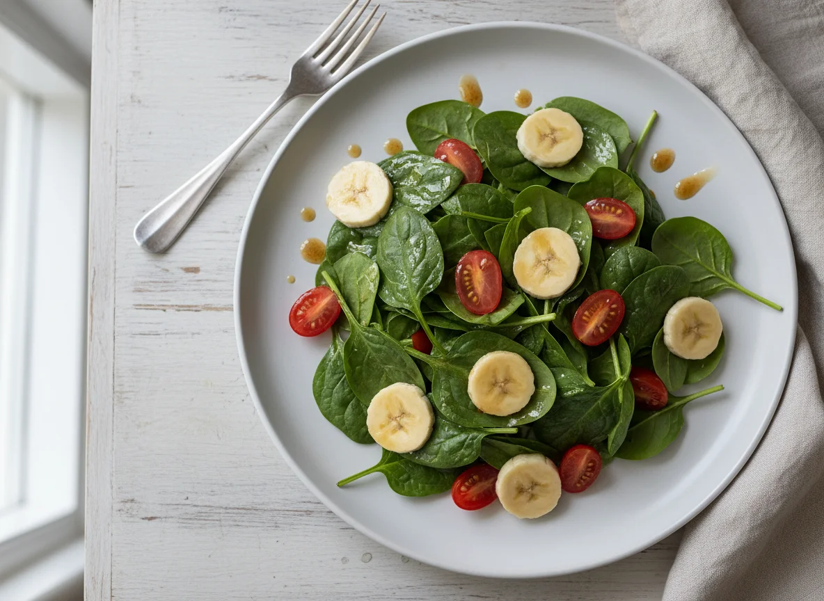 Spinach Salad with Banana and Tomatoes photo