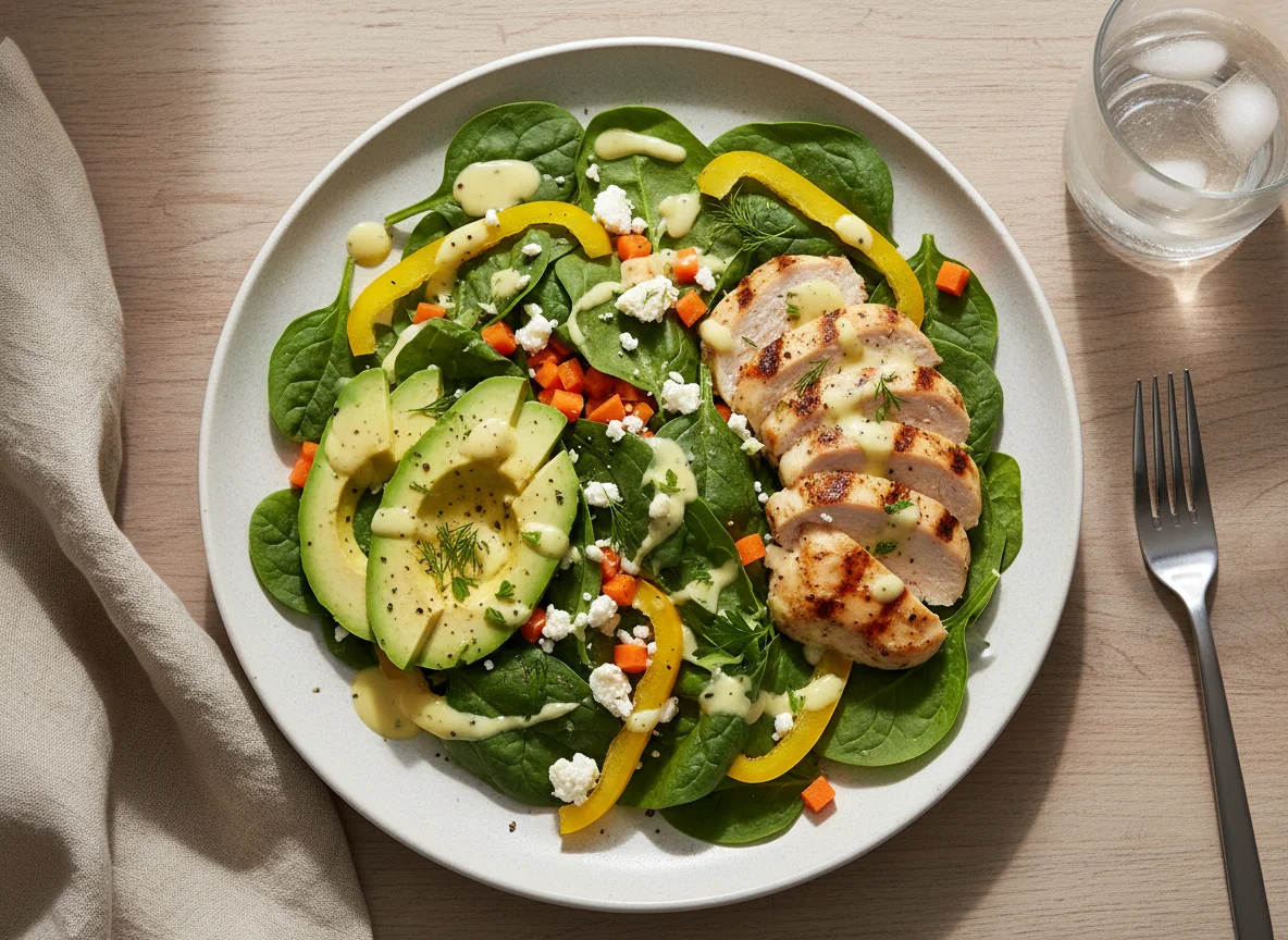 Spinach Salad with Chicken and Avocado photo
