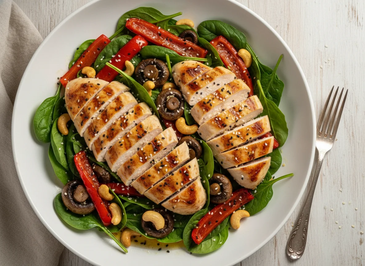 Spinach Salad with Chicken and Vegetables photo