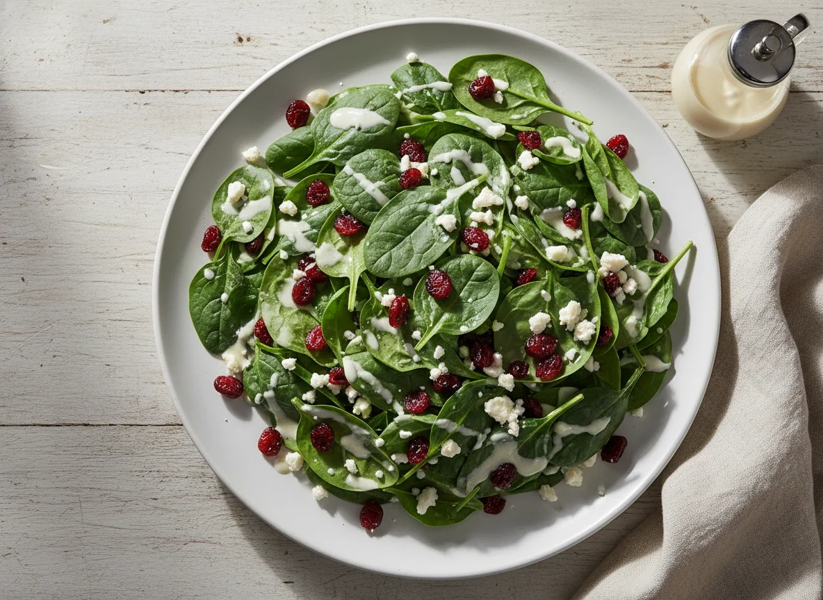 Spinach Salad with Dressing and Cranberries photo