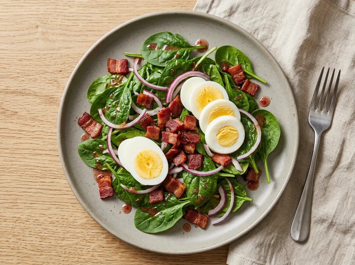 Spinach Salad with Egg and Bacon photo