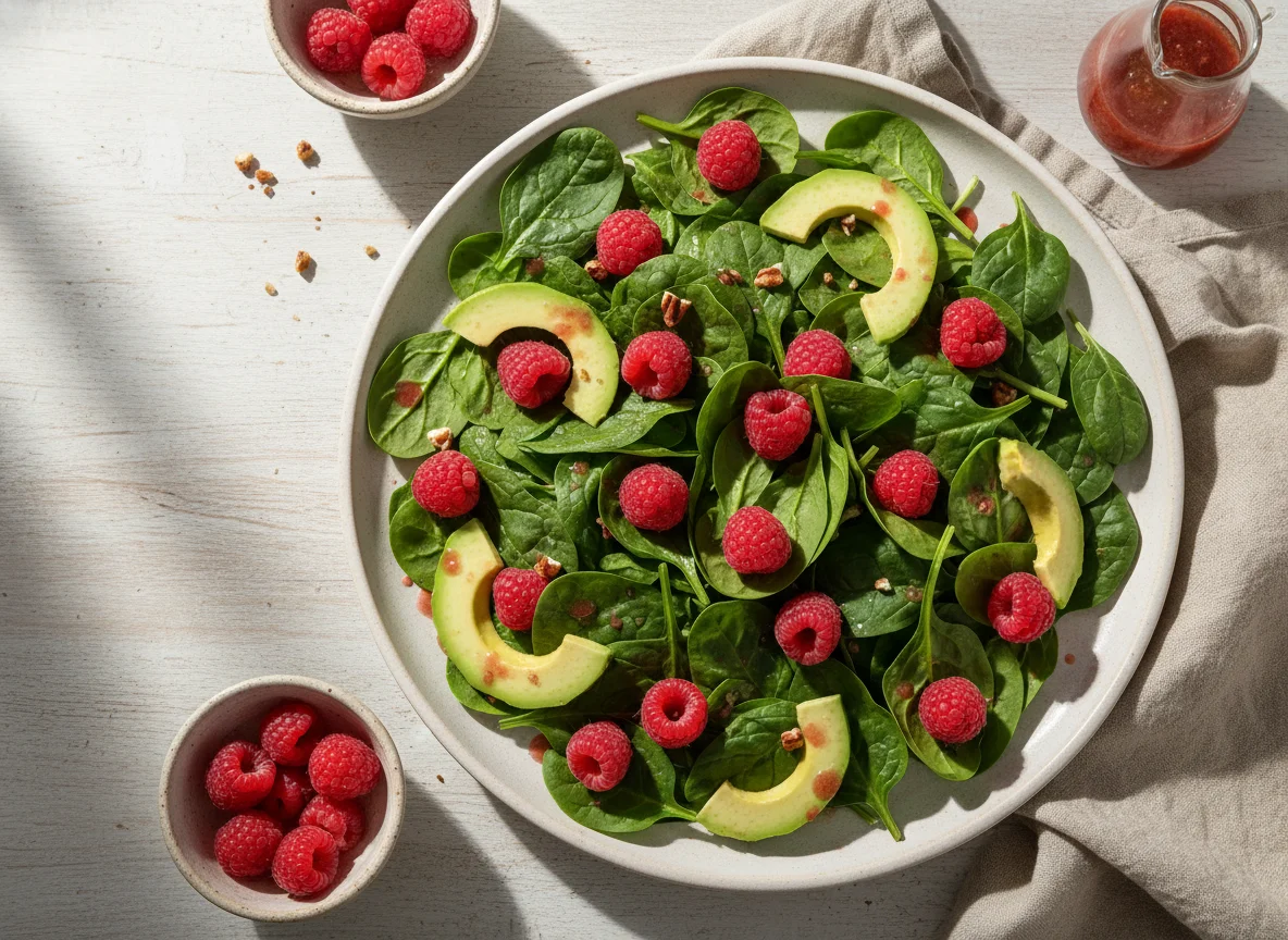 Spinach Salad with Raspberries and Avocado photo
