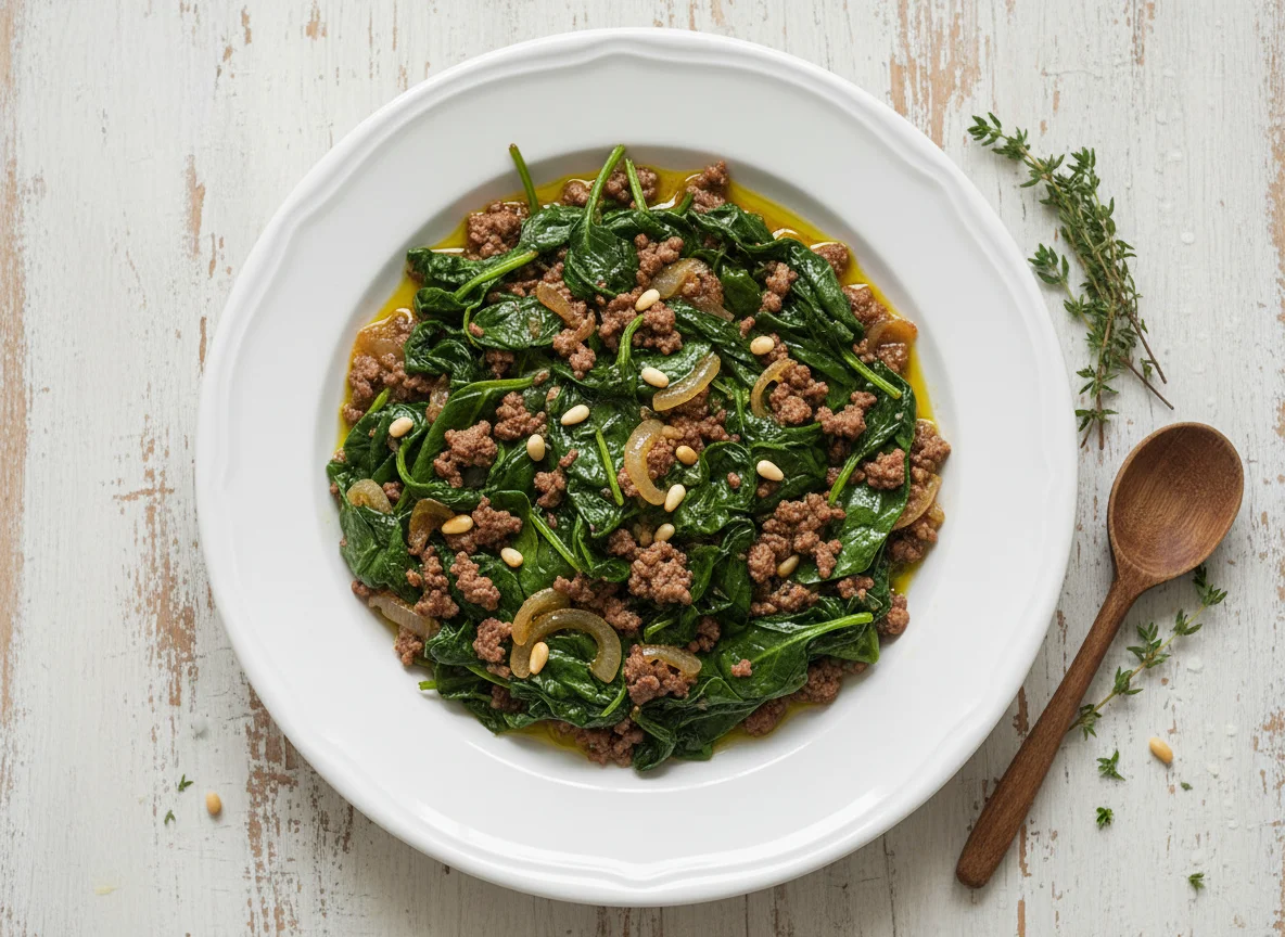 Spinach with Minced Meat photo