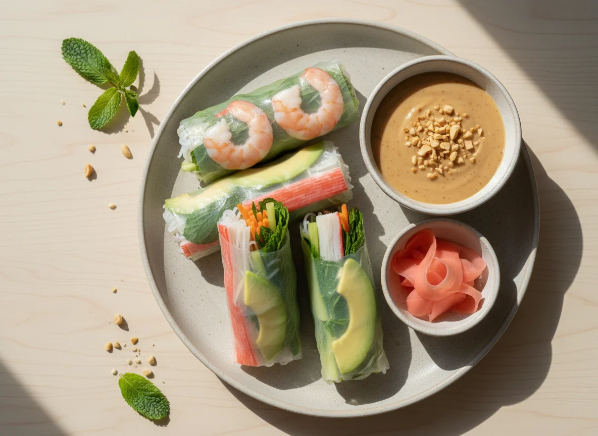 Spring Rolls with Dipping Sauce and Pickled Ginger photo