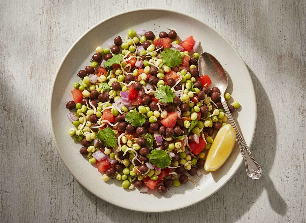 Sprouted Moong and Kala Chana Salad photo