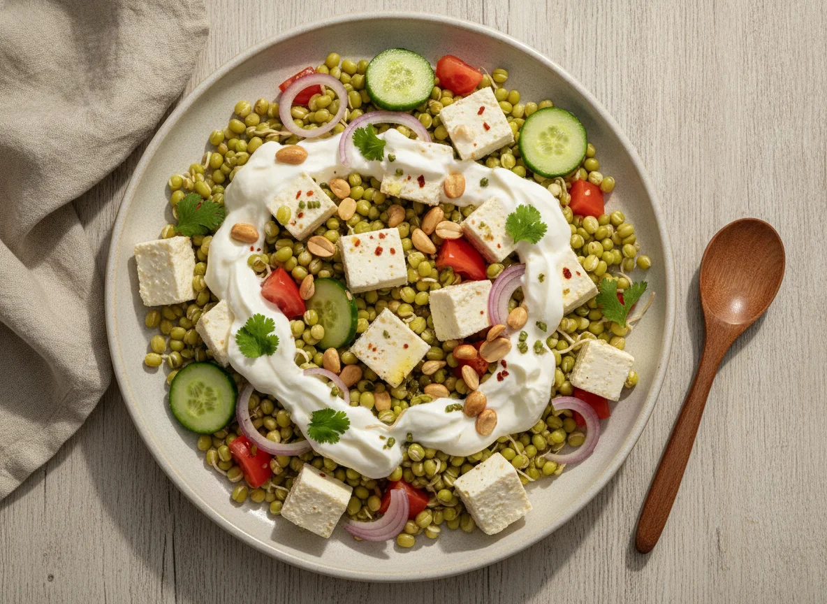 Sprouted Moong and Paneer Salad with Yogurt photo
