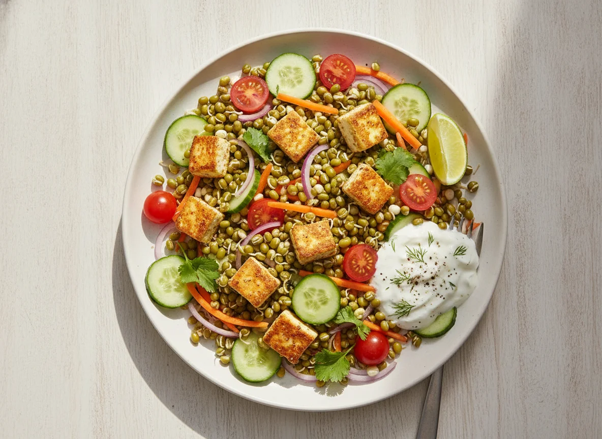 Sprouted Moong Salad with Paneer and Vegetables photo