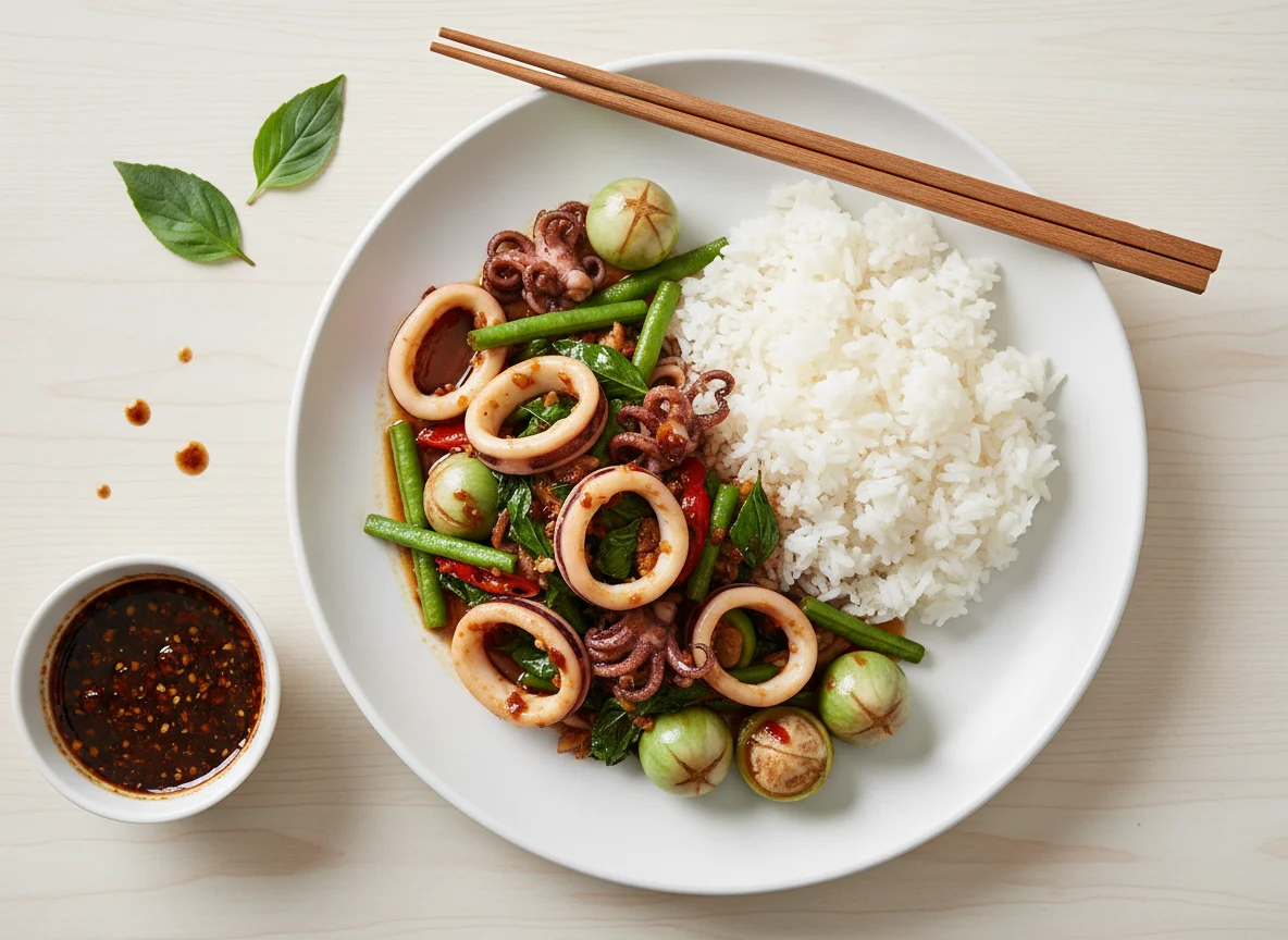 Squid and Stir-fried Vegetables with Rice photo