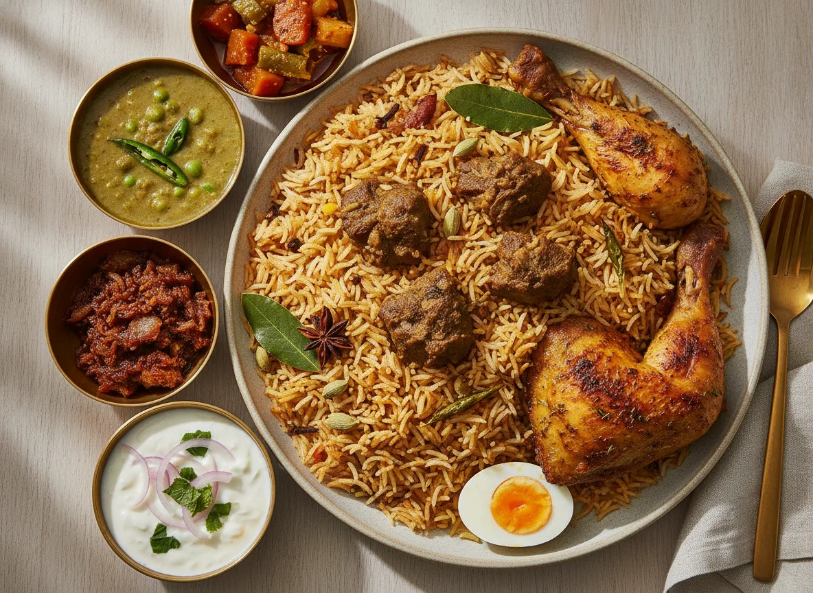 Sri Lankan Chicken and Mutton Biryani with Accompaniments photo
