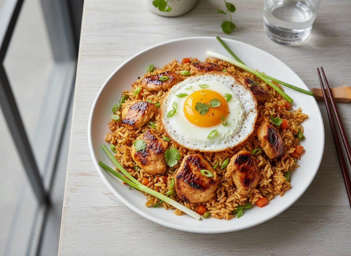 Sri Lankan Fried Rice with Egg and Chicken photo