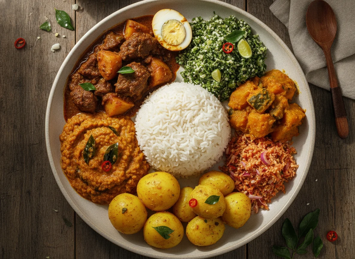 Sri Lankan Rice and Curry with Beef Stew photo