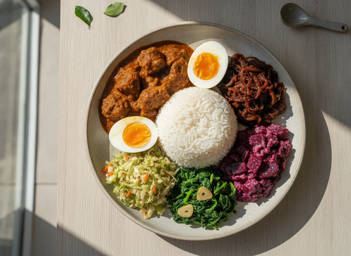 Sri Lankan Rice and Curry with Boiled Eggs photo
